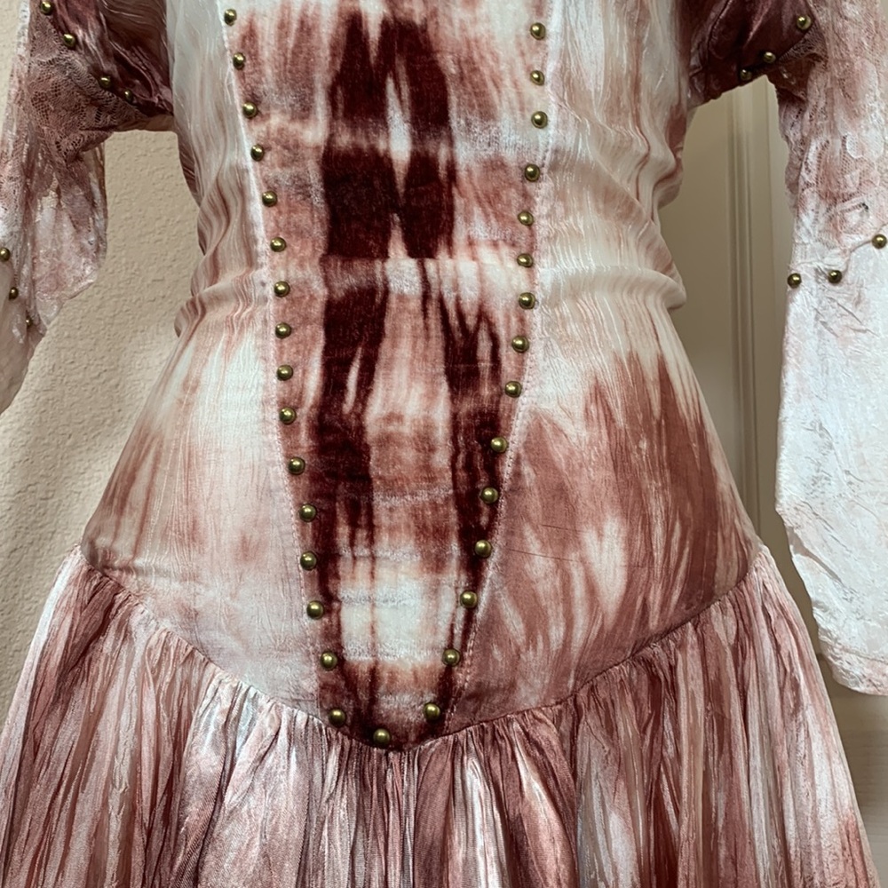 Renaissance Ren Faire Fairy Goth Grunge Feminine Pink Lace Velvet Handmade Dress - Picture 8 of 11